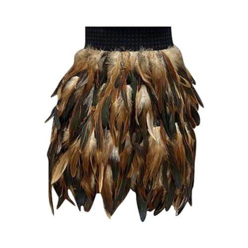 WILMOT Damen Feder Rock Karnevalkostüm Elastische Taille Party Minirock Tüllrock(Brown,M) von WILMOT