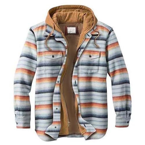 WILMOT Hemdjacke Herren Kariert Jacke Holzfällerjacke Gefüttert Thermojacke Übergangsjacke Flanellhemd mit Kapuze(Grey,M) von WILMOT