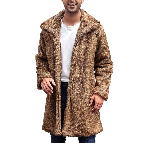 WILMOT Herren Pelzmantel Leopard/Tiger Muster Warme Winterjacke Kunstpelz Mantel Flauschige Fellmantel Nerzmantel Parka Jacke Wintermantel(Yellow,3XL) von WILMOT