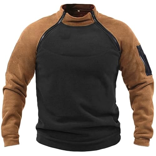 WILMOT Herren Quarter Zip Fleece Pullover Langarm Sweatshirt Outdoor Taktisch Weich Warm Polar Fleecejacke(Brown,L) von WILMOT