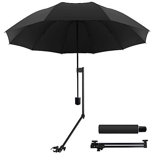 WILRAY UPF 50+Verstellbarer Regenschirm, Golfschirm mit verstellbarer universeller Klemme, für Stühle, Golfbeutel, Kinderwagen, Rollstuhl, Terrasse, tragbare Regenschirme (Black-M) von WILRAY