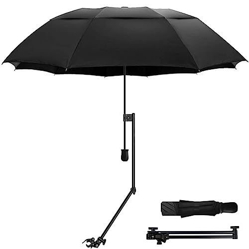 WILRAY UPF 50+Verstellbarer Regenschirm, Golfschirm mit verstellbarer universeller Klemme, für Stühle, Golfbeutel, Kinderwagen, Rollstuhl, Terrasse, tragbare Regenschirme (Black-XL) von WILRAY