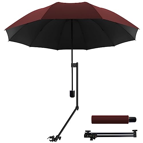 WILRAY UPF 50+Verstellbarer Regenschirm, Golfschirm mit verstellbarer universeller Klemme, für Stühle, Golfbeutel, Kinderwagen, Rollstuhl, Terrasse, tragbare Regenschirme (Red-M) von WILRAY