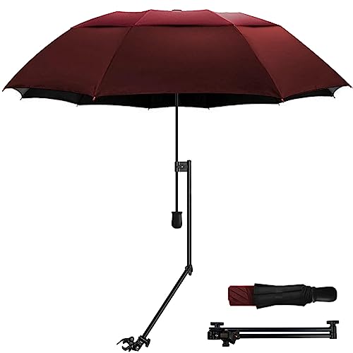 WILRAY UPF 50+Verstellbarer Regenschirm, Golfschirm mit verstellbarer universeller Klemme, für Stühle, Golfbeutel, Kinderwagen, Rollstuhl, Terrasse, tragbare Regenschirme (Red-XL) von WILRAY