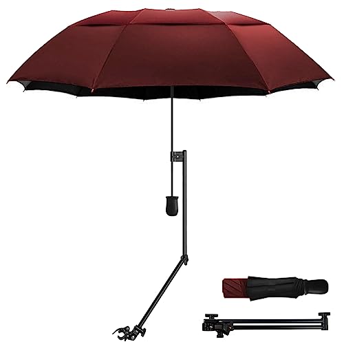 WILRAY UPF 50+Verstellbarer Regenschirm,Golfschirm mit verstellbarer universeller Klemme,für Stühle,Golfbeutel, Kinderwagen,Rollstuhl,Terrasse,tragbare Regenschirme (Red-L) von WILRAY