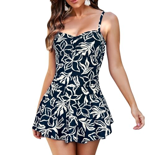 WIN.MAX Badeanzug Damen Bauchweg Einteiliger Badeanzugkleid mit Röckchen Elegant Badekleid Große Größen (Vergoldete Blumen,EU40 WIN.MAX Badeanzug Damen Bauchweg Einteiliger Badeanzugkleid mit Röckchen Elegant Badekleid Große Größen (Vergoldete Blumen,EU40 von WIN.MAX