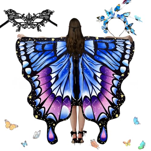 Schmetterling Kostüm Damen,Tragen Einer Schmetterlingsmaske und Schmetterlingshaarzubehör Set,Flügel kostüm,Karneval Kostüm Damen,Flügel-Umhang mit Schmetterlings für Halloween Karneval (Blue) Schmetterling Kostüm Damen,Tragen Einer Schmetterlingsmaske und Schmetterlingshaarzubehör Set,Flügel kostüm,Karneval Kostüm Damen,Flügel-Umhang mit Schmetterlings für Halloween Karneval (Blue) von WINAROI