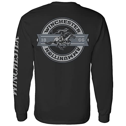 Winchester Offizielle – Legend Collection – Rider Crest Banner Garment Dyed Langarm 100% Baumwolle T-Shirt für Herren, Vintage-Schwarz, 3X-Groß von WINCHESTER SHIRTS