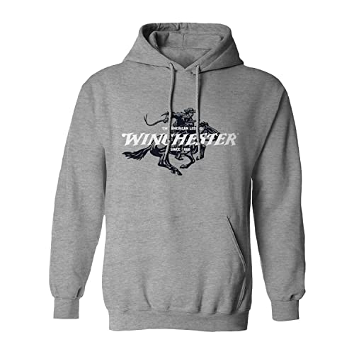 Winchester Offizielles Vintage 1866 Bedrucktes Fleece-Pullover Kapuzen-Sweatshirt für Herren, Damen, Unisex, Grau - Sport Grey, Large von WINCHESTER SHIRTS