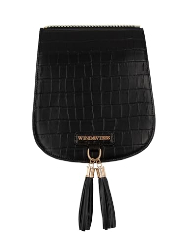 WIND & VIBES Austauschbare Tassel Croco Black Flap für synthetische Leder-Tasche - Passen Sie unsere Tasche ganz einfach an, um Ihrem Lebensstil eine charmante Note zu verleihen von WIND & VIBES