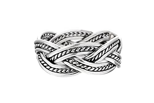 Windalf Vikings Unisex Vintage Ring THORNGAD 0.8 cm Partner Silberring Zopf-Muster Bohemia Geflochtener Freundschaftsring Handgeschmiedet aus 925 Sterlingsilber (Silber, 76 (24.2)) von Windalf