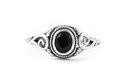 Windalf Bohemian Ring NOVINA 8 mm Schwarzer Gothic Midi-Ring Spiralen-Ornamentik 925 Sterlingsilber (Silber, 58 (18.5)) von Windalf