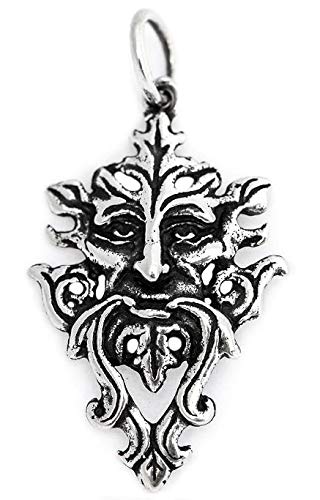 Windalf Irischer Kelten Waldgott Anhänger GREEN MAN 4 cm Der Grüne Mann Vintage Britischer Anhänger 925 Sterlingsilber von Windalf