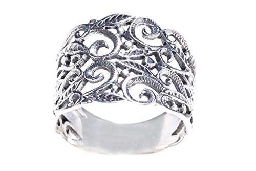 Windalf Mittelalter-Ring MANJA 1.5 cm Zarte Elfen Statementring Ornamentik Bohemia Silberring Vintage Glücks-Ring Freundschaftsring 925 Sterlingsilber (Silber, 52 (16.6)) von Windalf