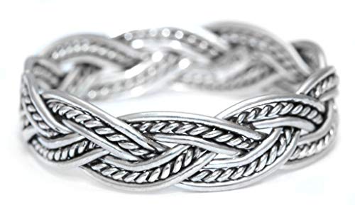 Vikings Partner Ring Naira 5 mm Boho Partnerring mit Zopfmuster Vintage Freundschaftsring 925 Sterlingsilber (Silber, 64 (20.4)) von Windalf