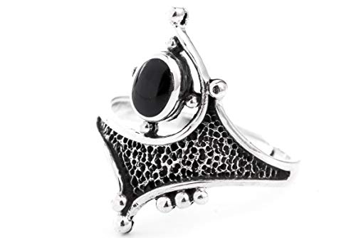 Windalf Vintage Statementring Damen Alicia 2 cm Antik Silberring mit Onyx Gothic-Schmuck Bohemia Design 925 Sterlingsilber (Silber, 56 (17.8)) von Windalf