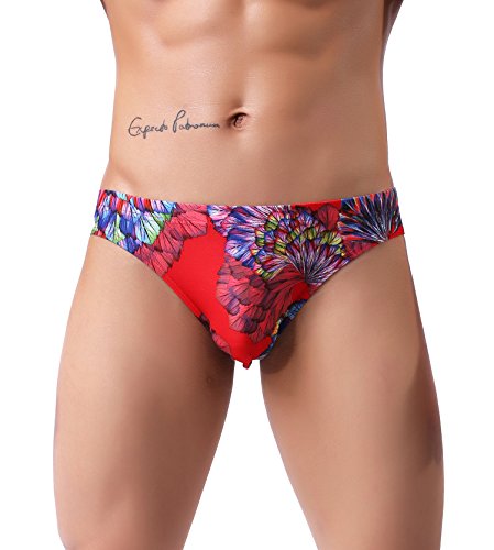 WINDAY Herren Slip Eisseide Triangel Bikinis Unterwäsche Druck Atmungsaktive Slip, 1 Packung rot, XX-Large von WINDAY