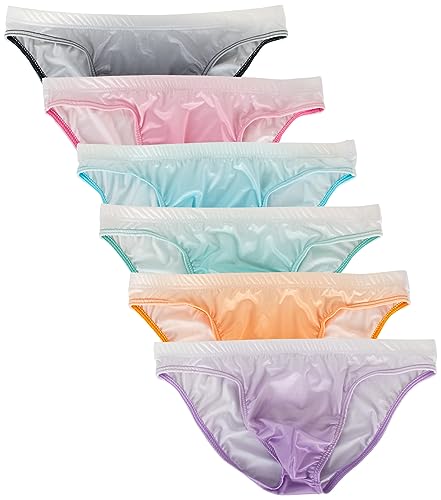 WINDAY Herren Slips Farbverlauf Seide Low Rise Bikini Slip und atmungsaktive Unterwäsche N2304, 6er-Pack Gemischte Farbe C, Medium von WINDAY