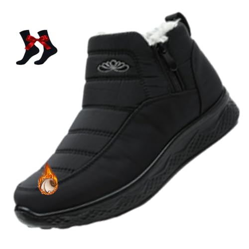 Damen Isolierte Schneestiefel Wasserdicht Rutschfest Pelz Gefüttert Bequem Warm Winter Fleece Verdickte Warme Flache Knöchel Booties, Schwarz , 46 EU Damen Isolierte Schneestiefel Wasserdicht Rutschfest Pelz Gefüttert Bequem Warm Winter Fleece Verdickte Warme Flache Knöchel Booties, Schwarz , 46 EU von WINDEHAO