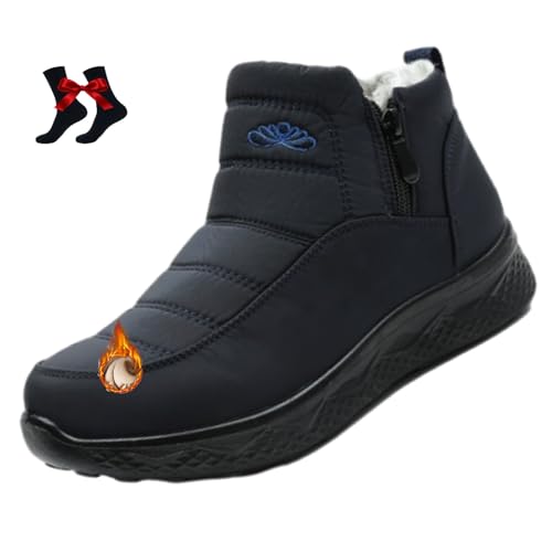 Damen Isolierte Schneestiefel Wasserdicht Rutschfest Pelz Gefüttert Bequem Warm Winter Fleece Verdickte Warme Flache Knöchel Booties, blau, 46 EU von WINDEHAO