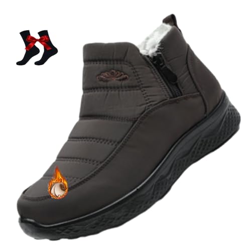 Damen Isolierte Schneestiefel Wasserdicht Rutschfest Pelz Gefüttert Bequem Warm Winter Fleece Verdickte Warme Flache Knöchel Booties, braun, 46 EU von WINDEHAO