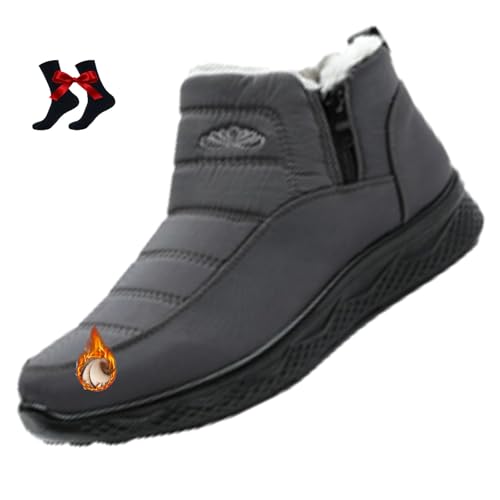 Damen Isolierte Schneestiefel Wasserdicht Rutschfest Pelz Gefüttert Bequem Warm Winter Fleece Verdickte Warme Flache Knöchel Booties, grau, 46 EU von WINDEHAO