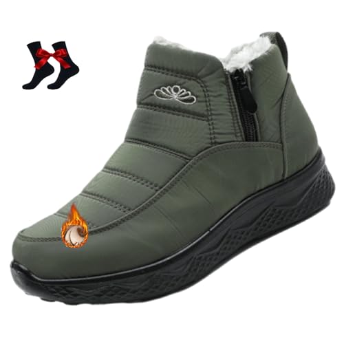 Damen Isolierte Schneestiefel Wasserdicht Rutschfest Pelz Gefüttert Bequem Warm Winter Fleece Verdickte Warme Flache Knöchel Booties, grün, 46 EU von WINDEHAO