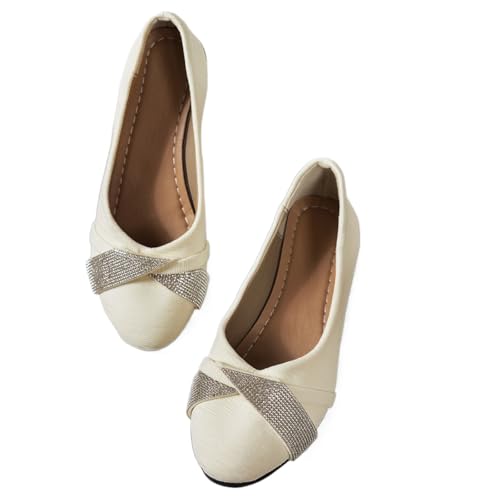 Damen Leichte Mode Strass Keilschuhe Schwarz Glitzer Bequeme Orthopädische Slip-On Ballerinas Runde Zehen Bequem Niedriger Absatz Pumps, weiß, 44 EU von WINDEHAO