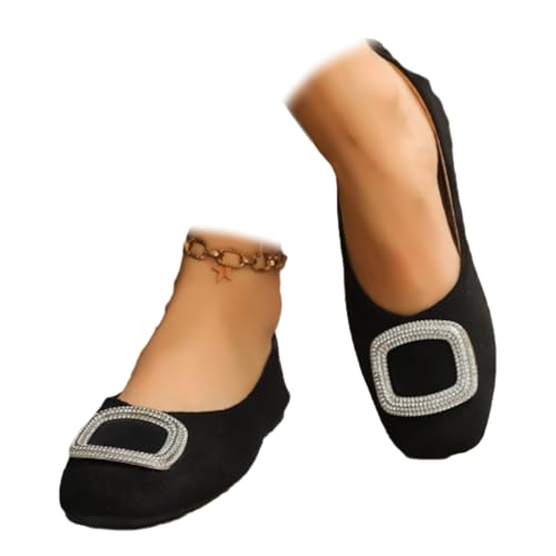 Damen Square Toe Slip-On Flats mit Strass Schnalle Flache Sohle Flache Sohle Flache Slipper Ballett Elegant Leicht Rutschfest Mary Jane, Schwarz , 44 EU Damen Square Toe Slip-On Flats mit Strass Schnalle Flache Sohle Flache Sohle Flache Slipper Ballett Elegant Leicht Rutschfest Mary Jane, Schwarz , 44 EU von WINDEHAO