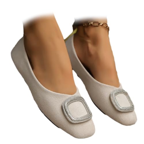 Damen Square Toe Slip-On Flats mit Strass Schnalle Flache Sohle Flache Sohle Flache Slipper Ballett Elegant Leicht Rutschfest Mary Jane, beige, 44 EU Damen Square Toe Slip-On Flats mit Strass Schnalle Flache Sohle Flache Sohle Flache Slipper Ballett Elegant Leicht Rutschfest Mary Jane, beige, 44 EU von WINDEHAO