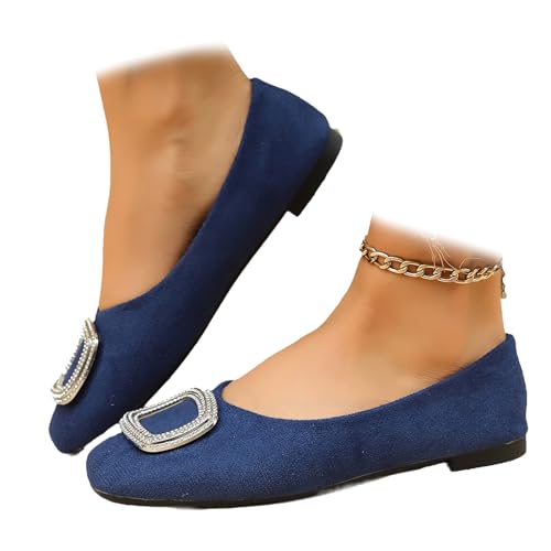 Damen Square Toe Slip-On Flats mit Strass Schnalle Flache Sohle Flache Sohle Flache Slipper Ballett Elegant Leicht Rutschfest Mary Jane, blau, 44 EU Damen Square Toe Slip-On Flats mit Strass Schnalle Flache Sohle Flache Sohle Flache Slipper Ballett Elegant Leicht Rutschfest Mary Jane, blau, 44 EU von WINDEHAO