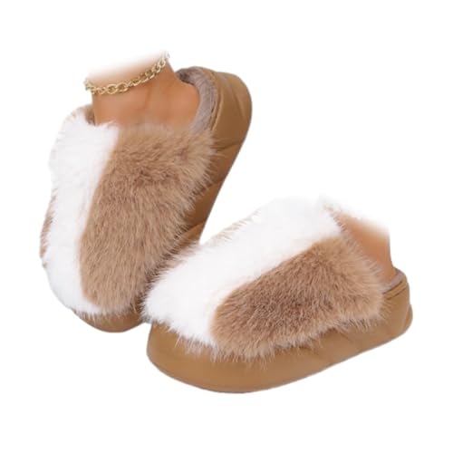 Damen Winter Fleece Futter Fuzzy Slippers Gemütlich Warm Weich Slip-on Hausschuhe Leichte Rutschfeste Indoor Gepolsterte Hausschuhe, khaki, 44 EU von WINDEHAO