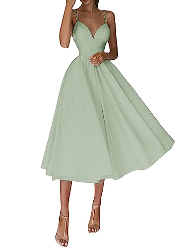 Elegantes Kleid mit V-Ausschnitt,Damen V-Ausschnitt Spaghetti-Träger Rückenfrei Cocktail Party Kleid Formal Brautjungfer Sonnenkleid (Green,M) von WINDEHAO