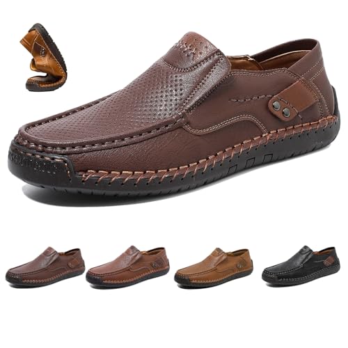 Enjeer Orthopädische Wanderschuhe Herren, Ideacloth Herren Wasserdicht Orthopädische Fahrschuhe Handgemachte Echtes Leder Slip On Loafer, Dunkelbraun, 44 EU von WINDEHAO