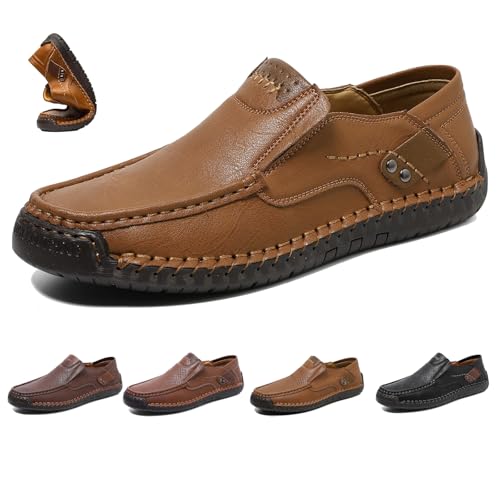 Enjeer Orthopädische Wanderschuhe Herren, Ideacloth Herren Wasserdicht Orthopädische Fahrschuhe Handgemachte Echtes Leder Slip On Loafer, Gelb-Braun, 44 EU von WINDEHAO