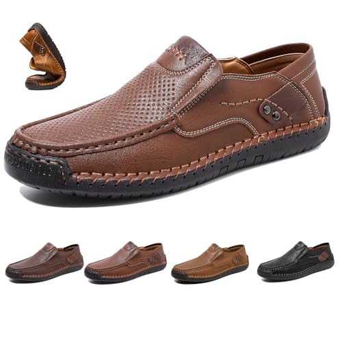 Enjeer Orthopädische Wanderschuhe Herren, Ideacloth Herren Wasserdicht Orthopädische Fahrschuhe Handgemachte Echtes Leder Slip On Loafer, Hellbraun hohl, 44 EU von WINDEHAO