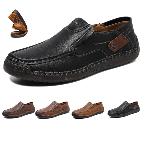 Enjeer Orthopädische Wanderschuhe Herren, Ideacloth Herren Wasserdicht Orthopädische Fahrschuhe Handgemachte Echtes Leder Slip On Loafer, Schwarz , 44 EU von WINDEHAO