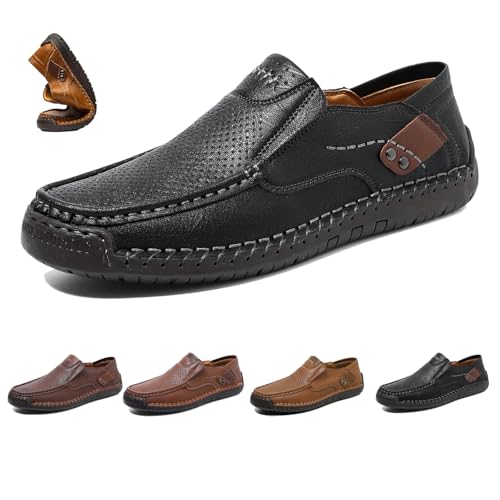 Enjeer Orthopädische Wanderschuhe Herren, Ideacloth Herren Wasserdicht Orthopädische Fahrschuhe Handgemachte Echtes Leder Slip On Loafer, Schwarz hohl, 44 EU von WINDEHAO