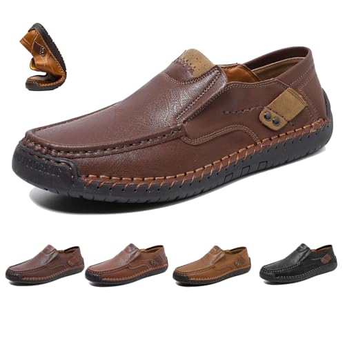 Enjeer Orthopädische Wanderschuhe Herren, Ideacloth Herren Wasserdicht Orthopädische Fahrschuhe Handgemachte Echtes Leder Slip On Loafer, dunkelbraun, 44 EU von WINDEHAO
