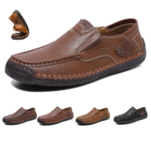 Enjeer Orthopädische Wanderschuhe Herren, Ideacloth Herren Wasserdicht Orthopädische Fahrschuhe Handgemachte Echtes Leder Slip On Loafer, hellbraun, 44 EU von WINDEHAO