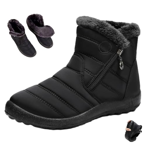 Gemütliche Winterstiefel für Damen, wasserdicht, rutschfest, orthopädische Schneestiefel, warm, mit Fell gefüttert, Stiefeletten, leicht, mit seitlichem Reißverschluss, Schwarz , 46 EU von WINDEHAO