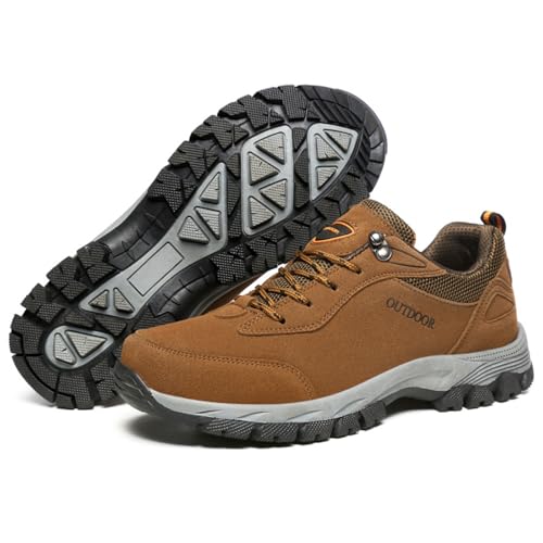 Herren-Wanderschuhe, gute Fußgewölbeunterstützung, atmungsaktiv, orthopädische Wanderschuhe, extra breite Passform, Turnschuhe, braun, 48 EU von WINDEHAO