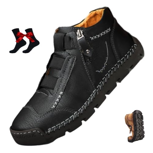Matufit Schuhe für Herren, Matufit Orthopädische Schuhe für Herren Echtes Leder Wasserdicht Rutschfest Mode Orthopädische Schuh Slip On Loafer, Schwarz , 44 EU von WINDEHAO