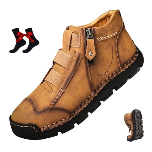 Matufit Schuhe für Herren, Matufit Orthopädische Schuhe für Herren Echtes Leder Wasserdicht Rutschfest Mode Orthopädische Schuh Slip On Loafer, gelb, 37 EU von WINDEHAO