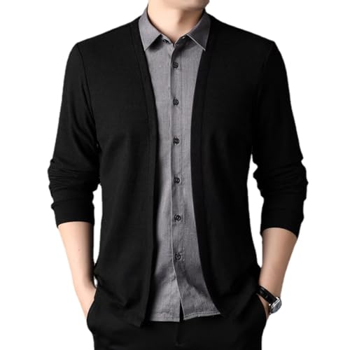 Men's Fake Two Piece Shirt Collar Knitted Cardigan Fake Two-Piece Shirt Sweater Cardigan Casual Business Knit Sweater Coat (Black,XL) von WINDEHAO