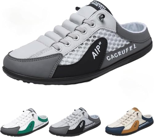 Neue Sommer Slip-on Herren Sport Hausschuhe Herren Rückenfrei Sneakers Casual Pantoletten Sommer Atmungsaktiv Sport Hausschuhe Mesh Schuhe, grau, 40 EU von WINDEHAO