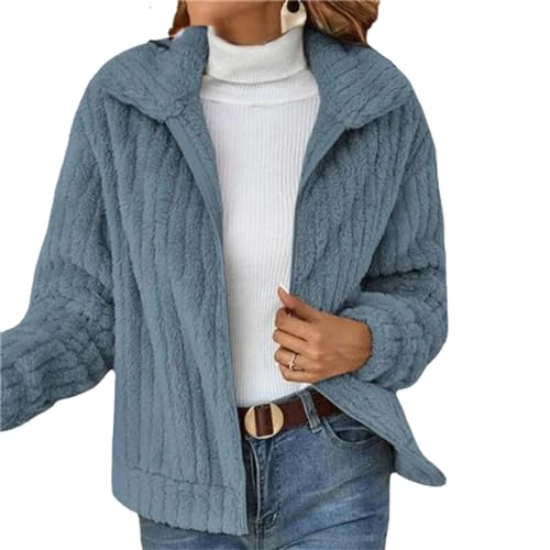 WINDEHAO Cropped Plush Cardigan with Lapels Fuzzy Fleece Lapel Cropped Coat Casual Fleece Fuzzy Long Sleeve Zip Cardigan Jacket (Blue,L) von WINDEHAO