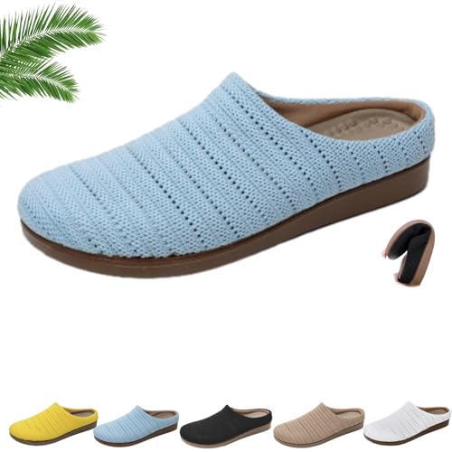 WINDEHAO Damen Knit Round Toe Flats Pantoletten Leichte Weiche Sohle Slip on Clogs Rückenfrei Hausschuhe Atmungsaktiv Strick Rückenfrei Loafers Slides, blau, 44 EU WINDEHAO Damen Knit Round Toe Flats Pantoletten Leichte Weiche Sohle Slip on Clogs Rückenfrei Hausschuhe Atmungsaktiv Strick Rückenfrei Loafers Slides, blau, 44 EU von WINDEHAO
