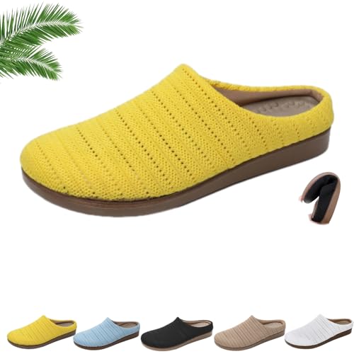 WINDEHAO Damen Knit Round Toe Flats Pantoletten Leichte Weiche Sohle Slip on Clogs Rückenfrei Hausschuhe Atmungsaktiv Strick Rückenfrei Loafers Slides, gelb, 44 EU WINDEHAO Damen Knit Round Toe Flats Pantoletten Leichte Weiche Sohle Slip on Clogs Rückenfrei Hausschuhe Atmungsaktiv Strick Rückenfrei Loafers Slides, gelb, 44 EU von WINDEHAO