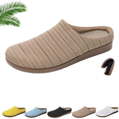 WINDEHAO Damen Knit Round Toe Flats Pantoletten Leichte Weiche Sohle Slip on Clogs Rückenfrei Hausschuhe Atmungsaktiv Strick Rückenfrei Loafers Slides, khaki, 44 EU WINDEHAO Damen Knit Round Toe Flats Pantoletten Leichte Weiche Sohle Slip on Clogs Rückenfrei Hausschuhe Atmungsaktiv Strick Rückenfrei Loafers Slides, khaki, 44 EU von WINDEHAO